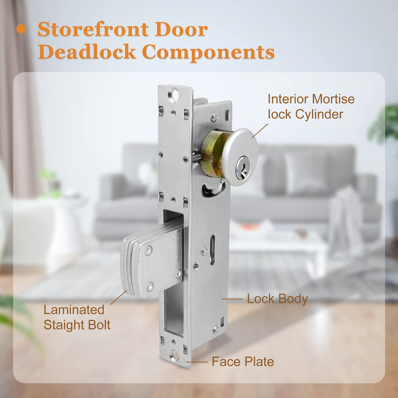 Storefront Door Mortise Lock Deadbolt Aluminum storefront Mortise Door Lock Hook Deadbolt Double Cylinder - Storefront Entry Door Lock Set (1-1/8" Backset)