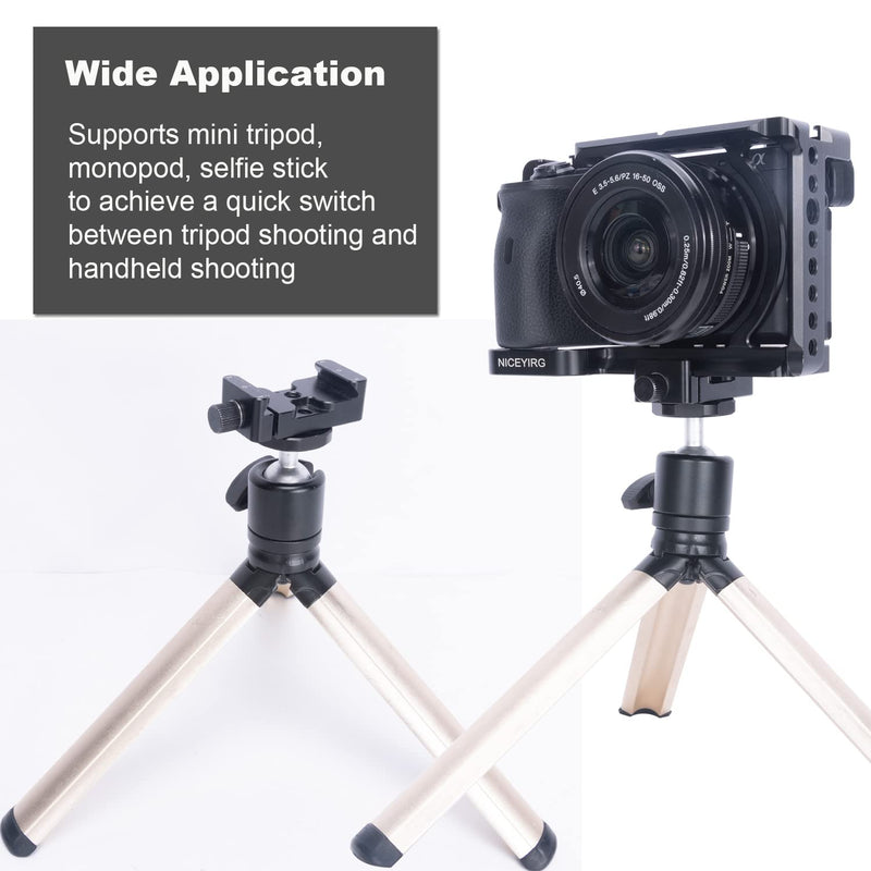 NICEYRIG Extension Quick Release Clamp for Arca-Swiss, with Multiple Mounting Threads Cold Shoe Bottom Plate Applicable for DJI Ronin SC/Mini Tripod/Monopod/Selfie Stick/Camera L Bracket - 509