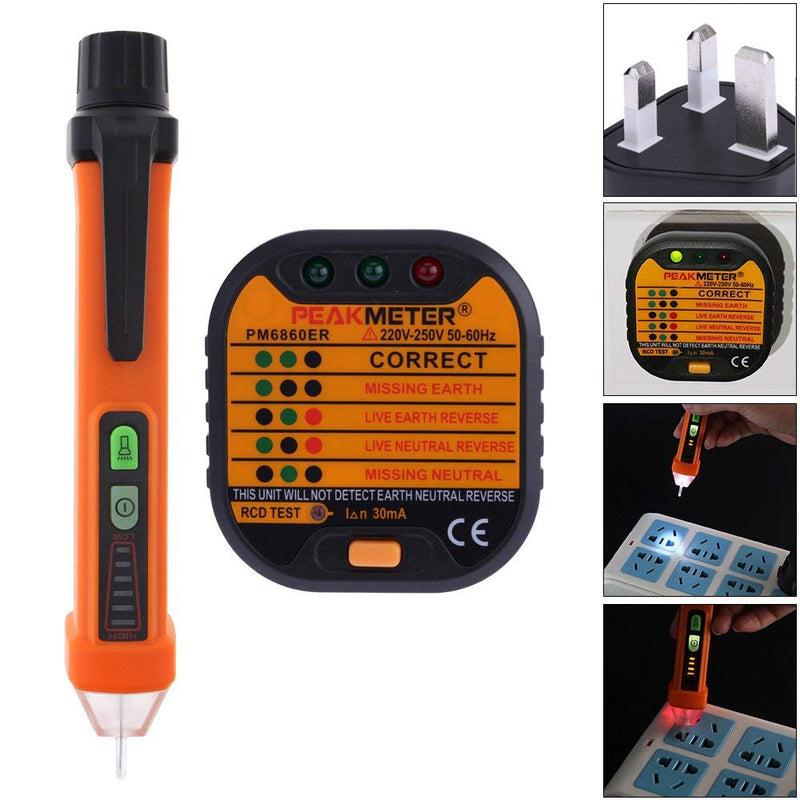 220V ~ 250V Portable Electrical Smart Socket Tester & 50-60Hz AC 12-1000V Pen Circuit Detector-E1518UK