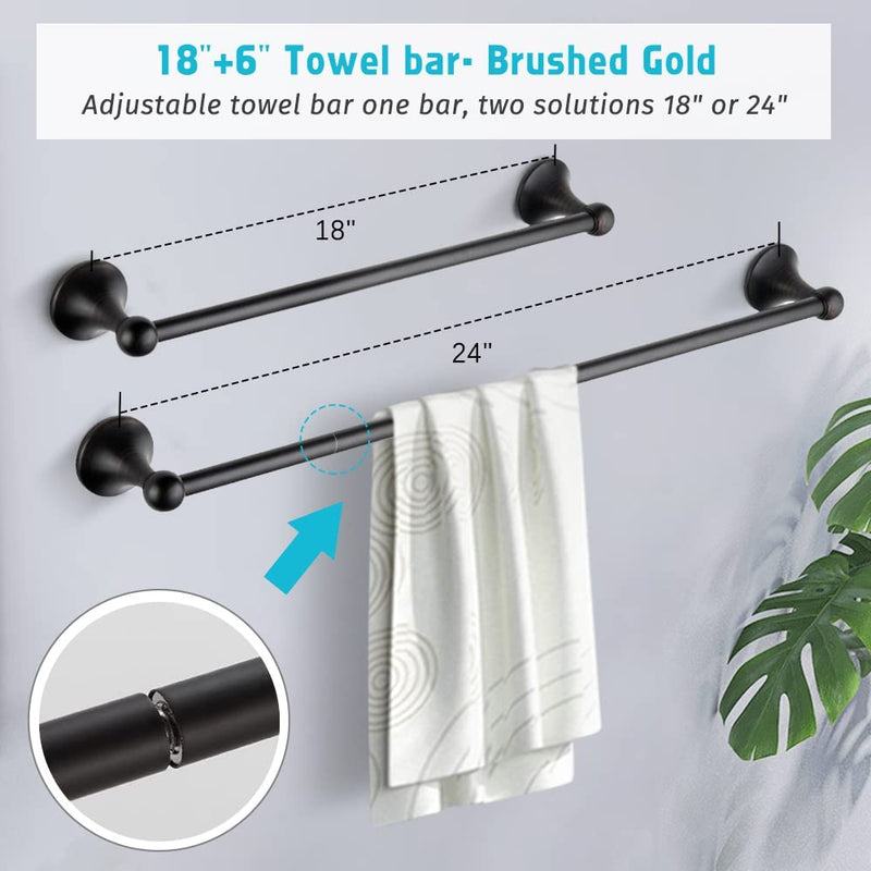 4 Piece Bathroom Accessory Set(Adjustable Towel Bar, Towel Ring, Toilet Paper Holder,Towel Robe Hook), Wall Mounted Bathroom Hardware Accessories Set,Oil Rubbed Bronze Oil Rubbed Bronze 4 pieces