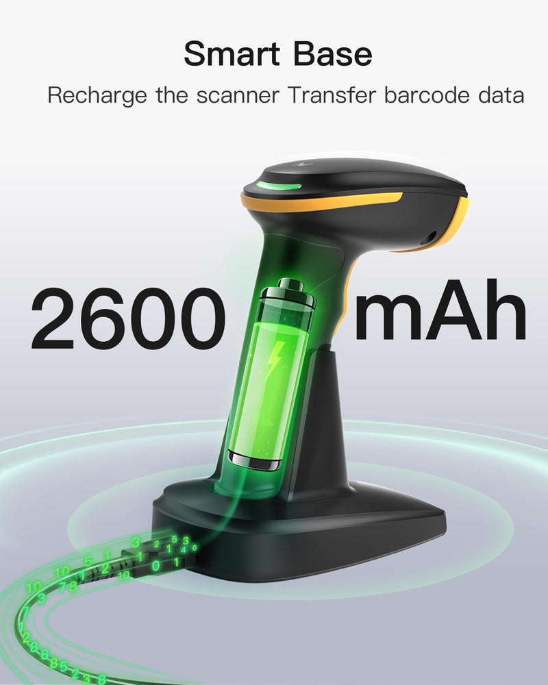 Inateck Bluetooth Barcode Scanner 2D, Wireless 2D QR Code Scanner with 2600 mAh Battery and Smart Charging Base, Handheld Scanner Support AI, APP, SDK, BCST-36 BCST-36-BK