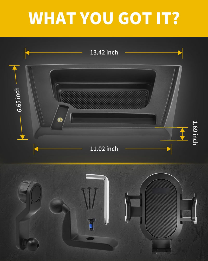 2011 2012 2013 2014 2015 2016 2017 Jeep Wrangler JK JKU Phone Mount, Multi-Mount Phone Holder Dash Tray Storage Box System Kit with Extension Arm Metal Rod