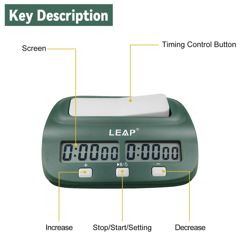 LEAP Digital Chess Clock Timer - I-GO and Chinese Chess with Bonus and Delayed Time Features (Blackish Green) Blackish Green