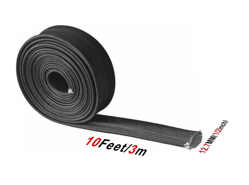 Heat Shield Sleeve Fuel Line Heat Shield Auto Hose Spark Plug Wire Cover Protectors Boots Roll 2500 Degree for Car&Auto Wire Loom Brake Cable (1/2" IDX10', BLACK) 1/2" IDX10'