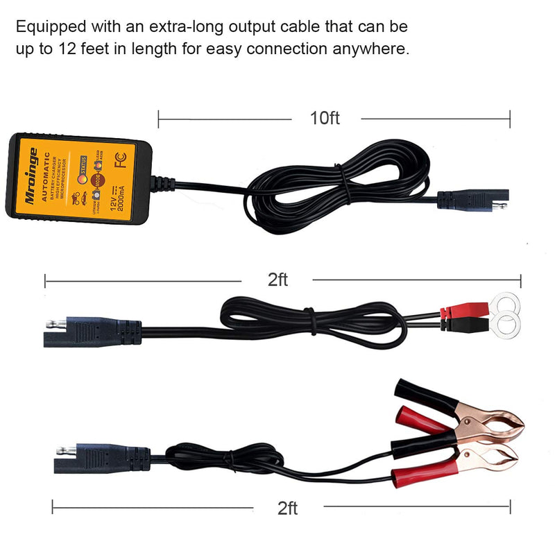 MBC022, 12V 2A Lead Acid & Lithium(LiFePO4) Automatic Trickle Battery Charger Smart Battery Maintainer for Car Motorcycle Lawn Mower Boat ATV SLA AGM Gel Lithium(LiFePO4) and More Batteries