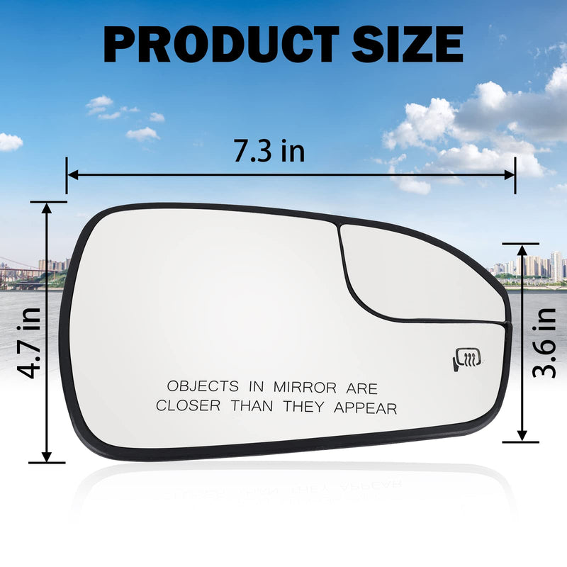 Passenger Right Side Heated Mirror Glass Replacement for 2013 2014 2015 2016 2017 2018 2019 2020 Ford Fusion - Exterior Side View Convex Mirror with Blind Spot, Replace DS7Z17K707B Passenger Side(Right)