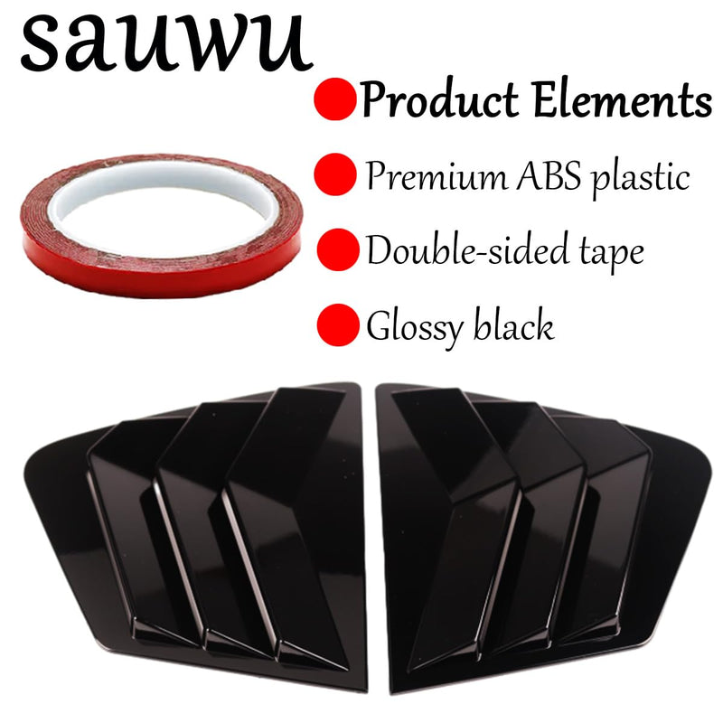 2-pcs for Honda Civic 9th Sedan 2012 2013 2014 2015 Accessories Sporty Car Auto Exterior Shutters decoration Rear Side Window Louvers Air Vent Scoop Shades Cover Trim Blinds,Glossy Black Glossy Black