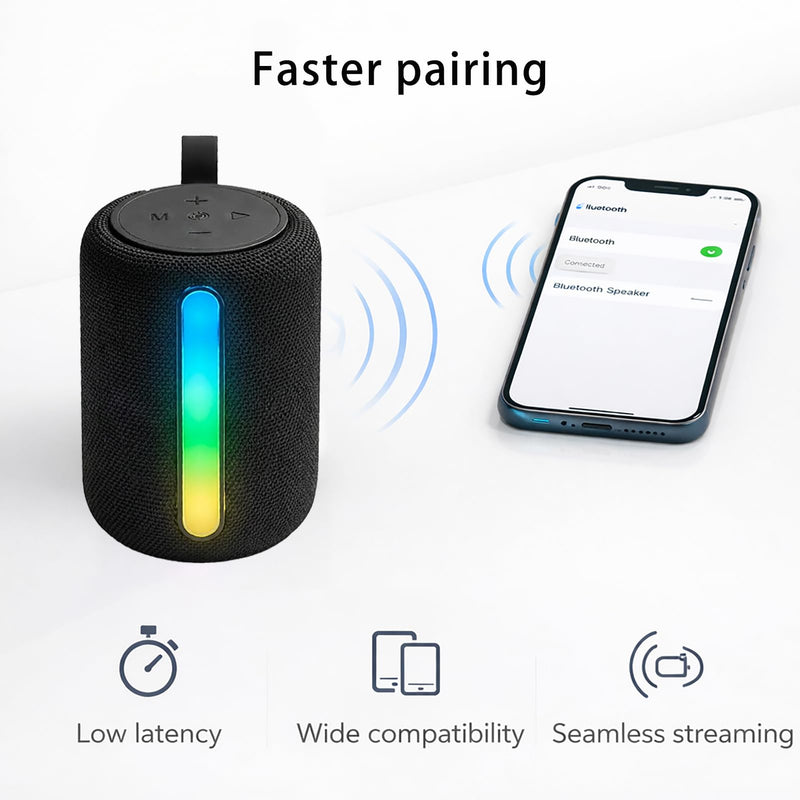 Bluetooth Speaker with RGB LED Light, Deep Bass Sound, Portable Loud Wireless Speaker for Home, Travel, Outdoor & Party (Black)