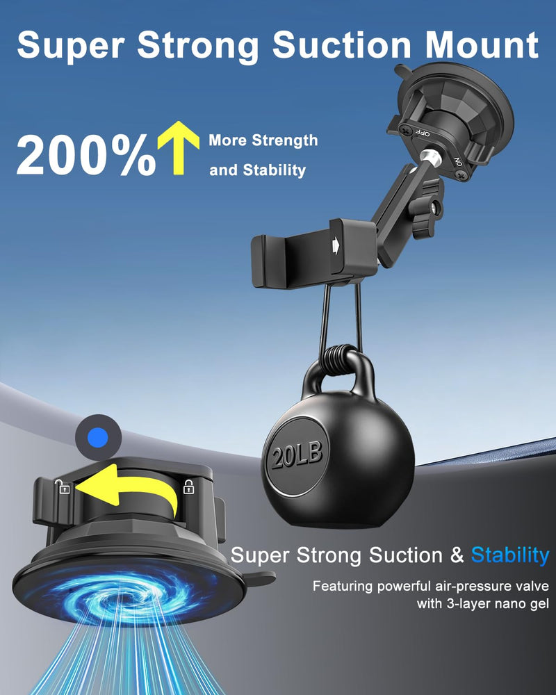 Tractor Phone Mount - [Super Suction Cup] Dashboard Windshield Cell Phone Holder with 360° Adjustable Arm for Excavator, Forklift Heavy Duty Stand for iPhone 17 16 15 14 13 12 Pro Max, Galaxy, Android