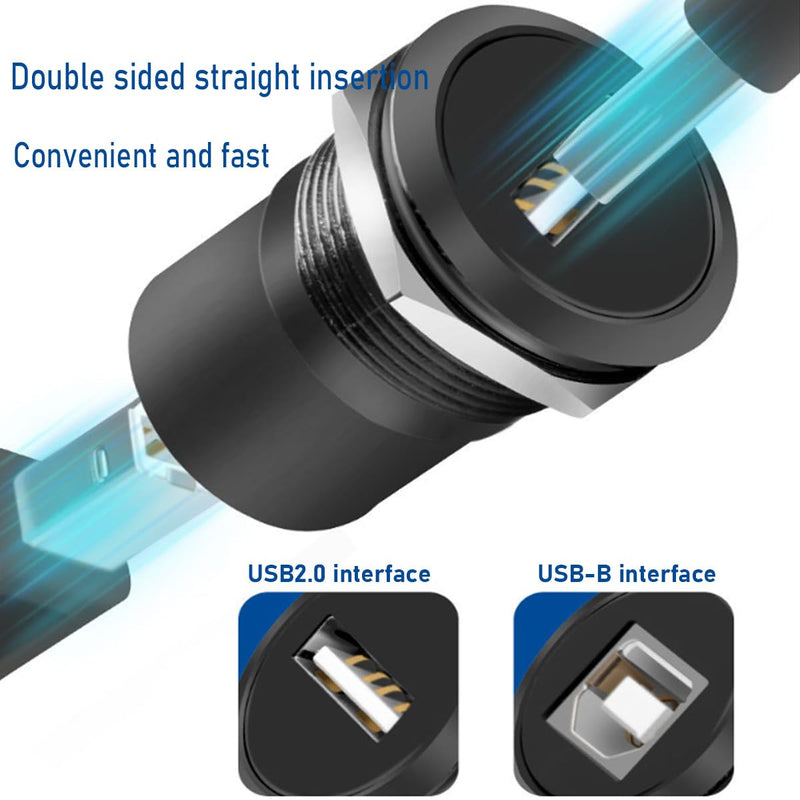 PENGLIN 2PCS USB B to A Panel Mount Connector, USB2.0 Type-B Data Socket | Up to 480Mbps Data Transfer,Metal Shielding Block,Zinc Alloy Housing, Perfect for Printer/Scanner/Fax Machine Black 2PCS(USB-B to A)