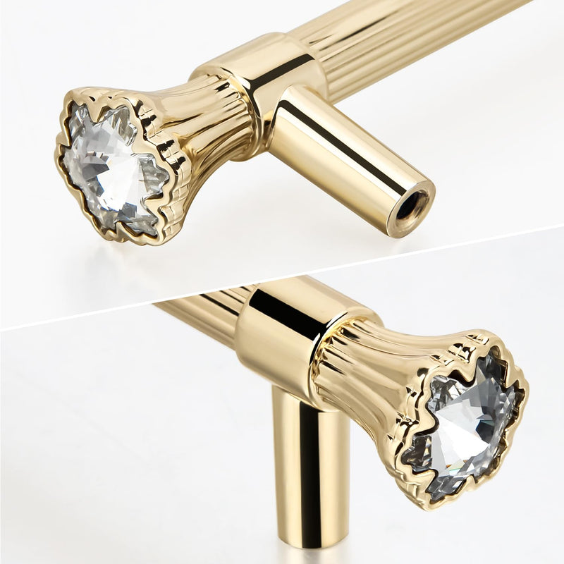 4 Pack Kitchen Cabinet Handles Gold, Crystal Dresser Drawer Pulls, Modern Bathroom Cabinet Handles, Kitchen Hardware for cabinets, Zinc Alloy Pull (4, Gold, 3.78"(96mm) Hole Center) 4