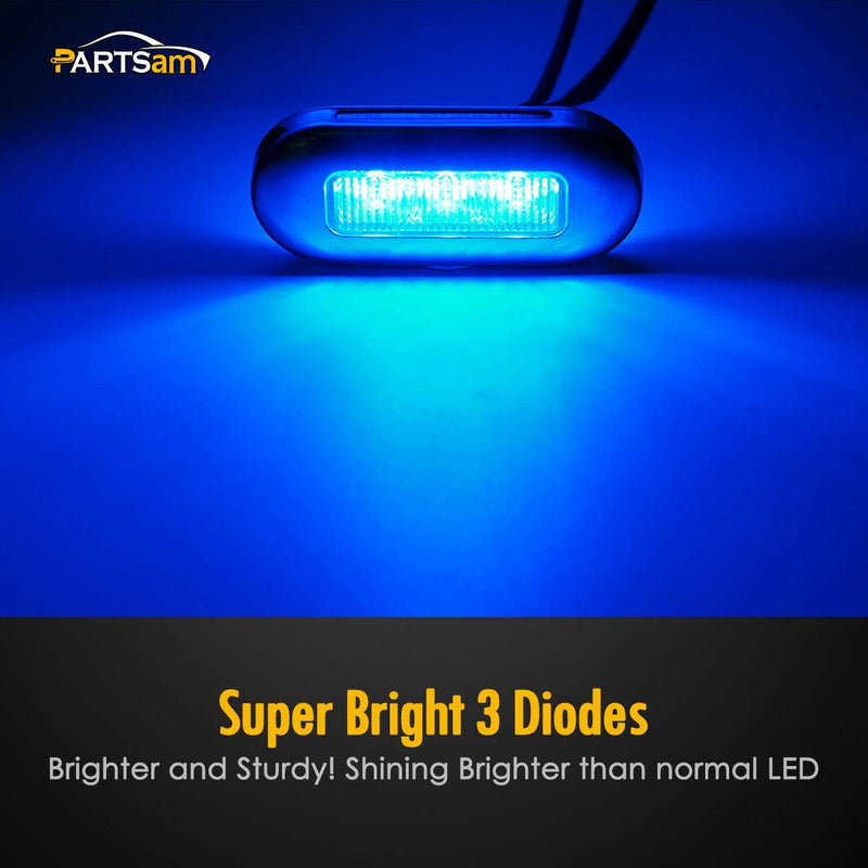 Partsam 4pcs 3" Blue LED Oblong Courtesy Light for Marine Deck Transom Stern, Yacht, Pontoon, Fishing Boat, Kayak, Sailboat - Sealed Cabin Lights, 12V, Clear Lens, Surface Mount