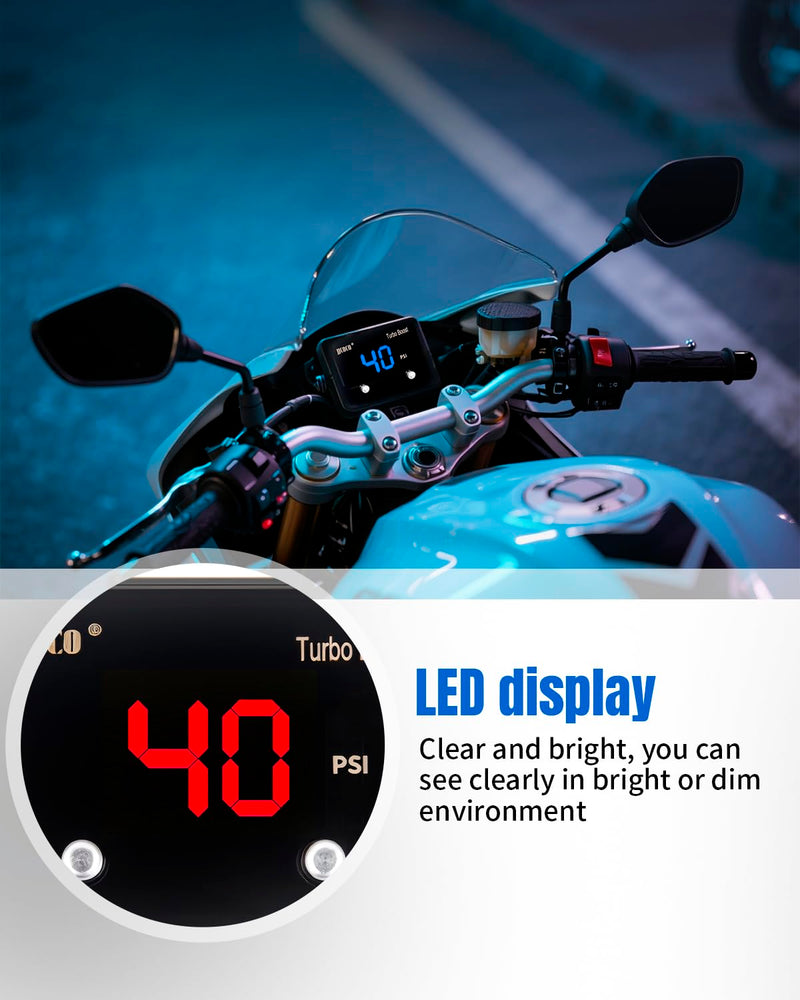 Turbo Boost/Vacuum Gauge Kit -28 in.Hg 40 PSI LED Digital Display 12V Boost Meter with Sensor for Car Boat Motorcycle ATV Universal Red