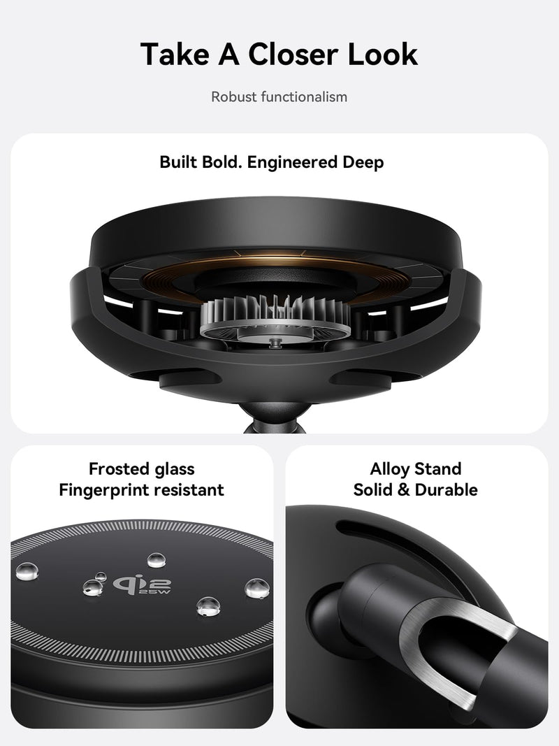 Qi2.2 25W Wireless Charger Stand with Cooling Fan & LED Light | 2-in-1 Fast Charging Station for iPhone 17/16/15/14/13/12 & AirPods, 5ft Cable, Nightstand & Desk, 45W Adapter Included With 45W Adapter