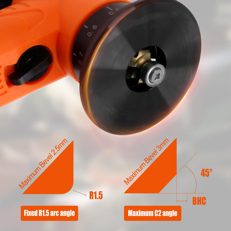 2 in 1 Mini Pneumatic Chamfering Machine, 45° Arc Corner Beveling Trimming Deburring Machine 30000RPM Handheld Chamfering Air Chamfer Tool with 1/4 Inch Air Inlet (C&R Angle Blades,Orange) C&R Angle Blades Orange
