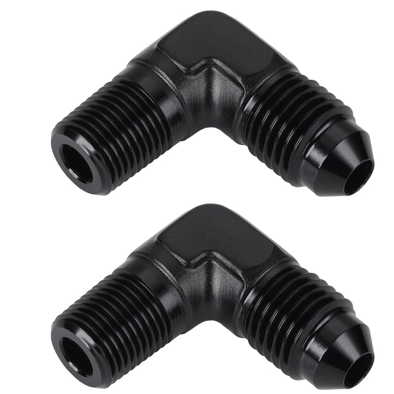 3AN Male Flare to 1/8 NPT Pipe Male 90 Degree Elbow Fitting Adapter Union Aluminum Black, Pack of 2 3AN to 1/8 NPT Black, 90 Degree - 2PCS