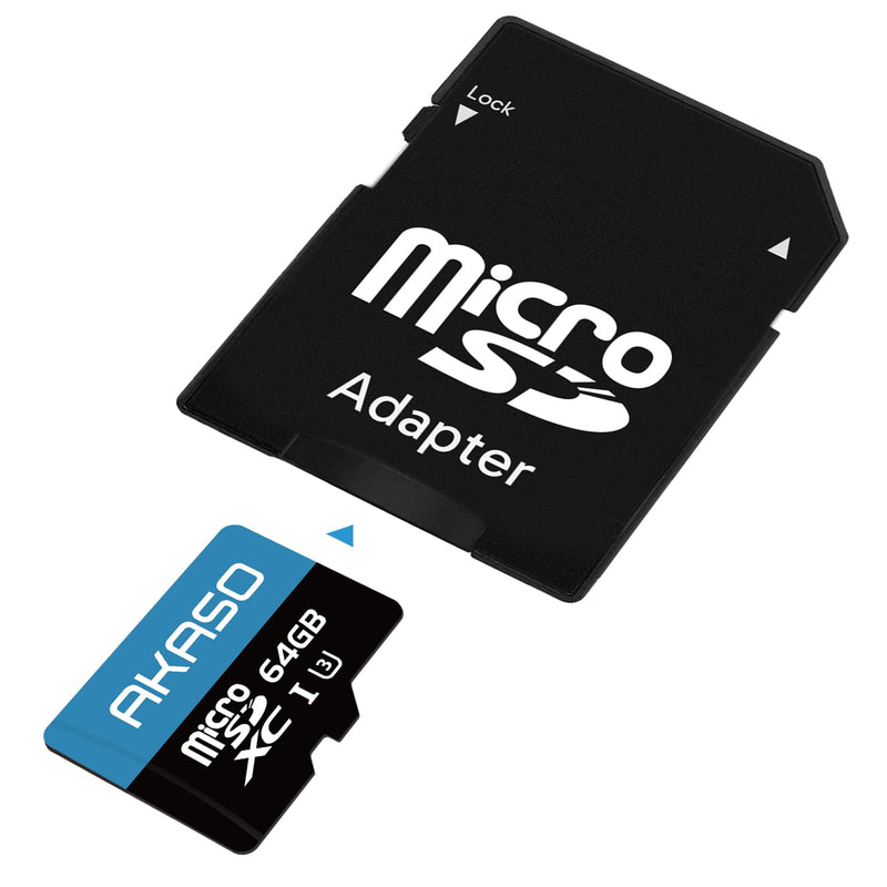 AKASO 64GB microSDXC U3 Memory Card - Up to 100MB/s, UHS-I C10, U3, Full HD, 4K UHD, MicroSD Card