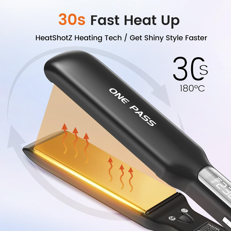 Faszin Professional Hair Straighteners, 42mm Wide-Plate | Titanium Negative Ion Flat Iron, 30s Rapid Heating, Real-time Temperature Display, 11 Adjustable Temp Levels (130-230℃)