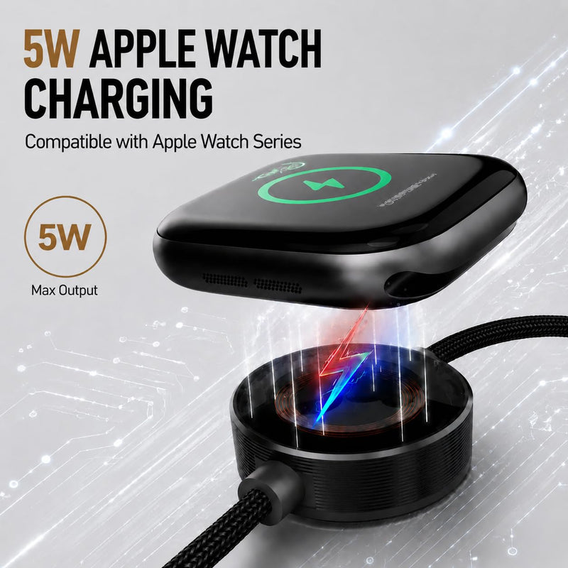 pzoz 2-in-1 USB C Apple Watch Charger Cable, 140W Fast Charging Cord | 140W USB-C fast charging cable with Apple Watch charging and LED display, combining two charging needs in one cable. 4 Feet