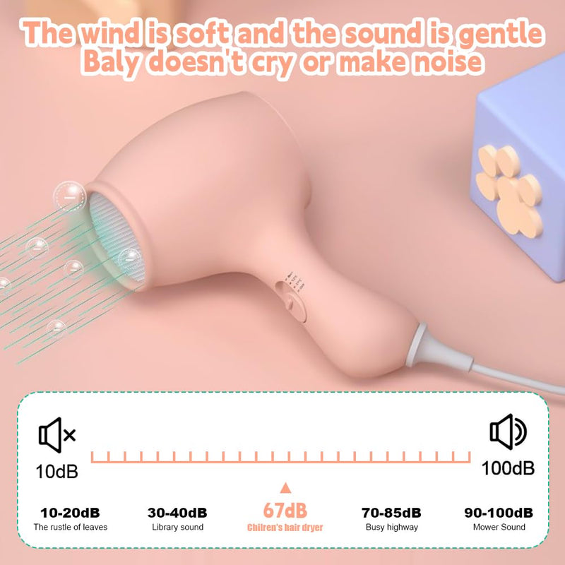  [AUSTRALIA] - Kids Hair Dryer, Hair Dryer Travel, Hairdryers for Kids, Small Lightweight Blow Dryer, Portable Mini Baby Blow Dryer, 550W Compact Hairdrye with DIY Stickers Gift for Girl, Boy, Baby (Pink) Pink