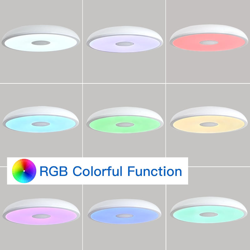 Smart Waterproof LED Flush Mount Ceiling Light Fixture,with Bluetooth Speaker,11 Inch,18 watt,Dimmable Music Lamp,RGB Color Changing Light with Remote Control,for Bathroom,Shower,Bedroom 11 inches White-Dimming Function+Bluetooth