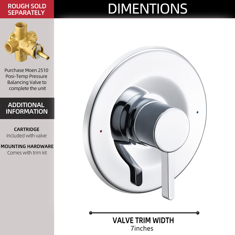 Shower and Tub Trim Kit, Compatible with Moen Posi-Temp Valve, Chrome