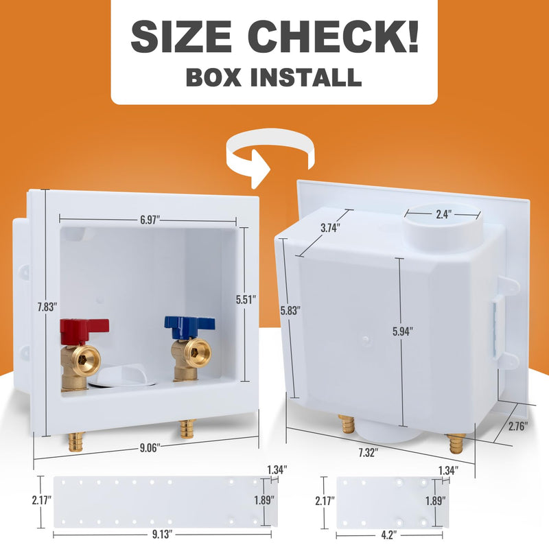 SUNGATOR Pex Washing Machine Outlet Box with Center Drain, Laundry Washer Valve Box, 1/2 Inch Pex Crimp Inlet x 3/4 Inch MHT Outlet，with 4 Crimp Rings