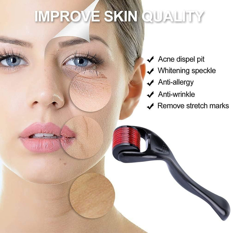 Derma Face Roller, 540 Needles Titanium Micro Derma Skin Care Roller for Hair Growth, Beard Roller for Wrinkles, Face Derma Skin Care Facial Roller and Beauty Massage Tools for Women and Men (0.75mm) 0.75