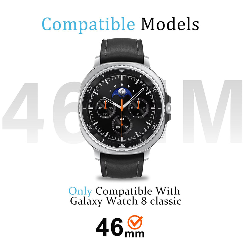Amizee Metal Case Compatible with Samsung Galaxy Watch 8 Classic Case 46mm, Rugged Protective Bumper with Back Cover Resistant Protection Cover for Galaxy Watch 8 Accessories, Black/White