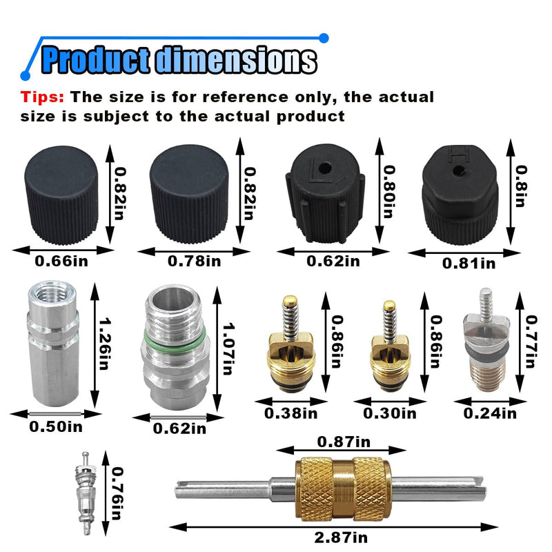 17PCS Car Air Conditioning Valve Core Kit, R12 R134A Teflon Seal Cap Valve Kit with Removal Tool for High Low-Pressure A/C Service Port, Car & HVAC AC Refrigerant Tool Black