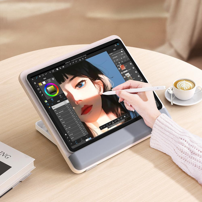 Tablet Holder Wood Stand,Wooden Laptop Tablet Multi-Function Stand - Adjustable Height Portable Computer Drawing Writing Board Holder, for iPad Pro 12.9/11,Air,Mini and More