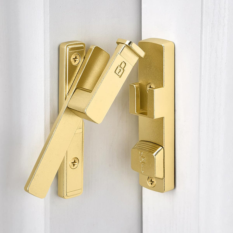 INIRET 2 Packs Gold 90 Degree Barn Door Lock,Flip Gate Latches Hardware,Zinc Alloy Right Angle Door Lock Latch,Protect Privacy,for Barn Door,Cabinets,Windows,Garden,Bathroom Gold_90 Degree