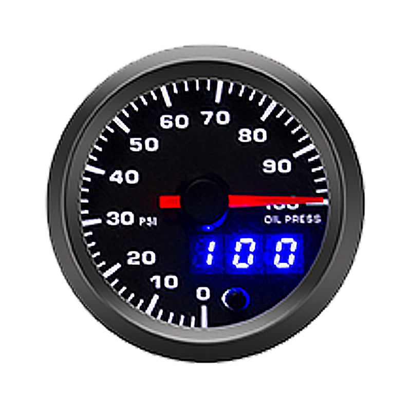 2-1/16" 52mm Oil Pressure Gauge Kit 7 Color 0 to 100 PSI Pointer & LED Digital Readouts Black Dial - Clear Lens Fit for 12V Cars Trucks