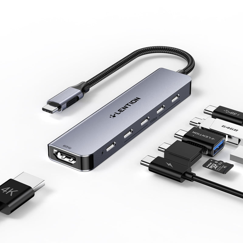 LENTION 6-in-1 USB C Hub Dock with a 4K @60HZ HDMI Display, 4 XUSB-C 3.2 Gen 2, 10 Gbps, PD 100W Charging and for iPhone15 Series, New MacBook Pro, Mac Air, More (CE33, Space Gray)