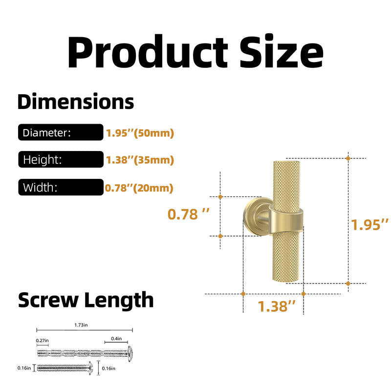 10 Pack Cabinet knurled Knobs Brushed Gold Kitchen Cabinet Knobs Aluminum and Zinc Alloy Drawer Pulls Solid Cabinet Hardware 1.38'' Diameter(35mm) 10