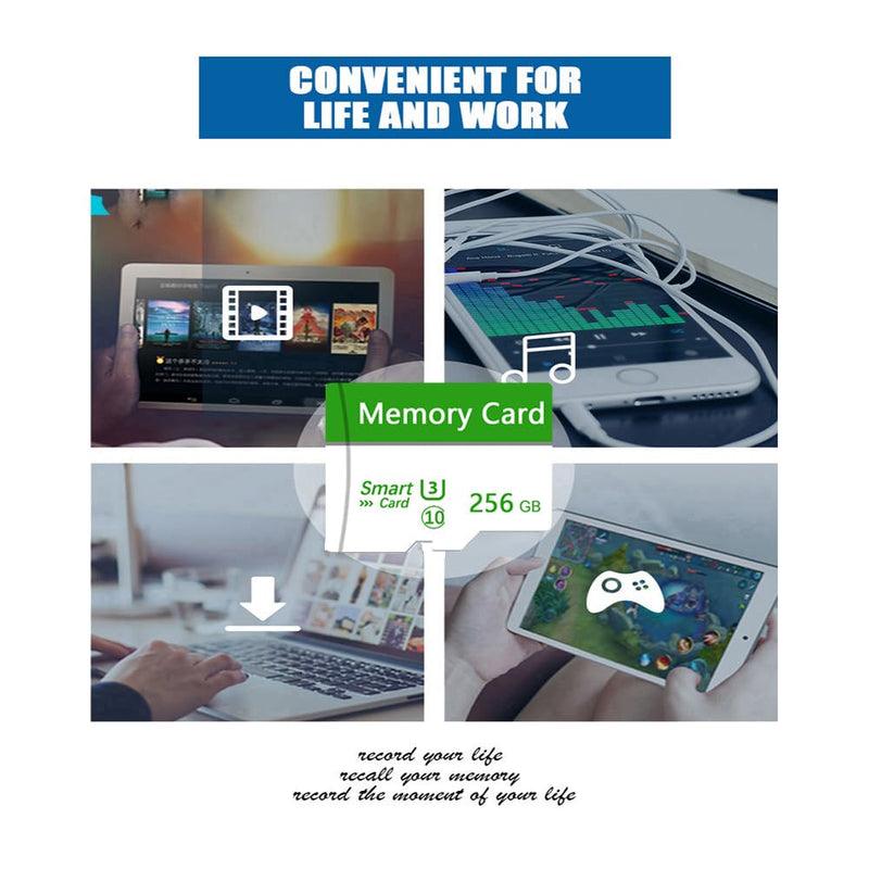 Memory Card 256GB Mini TF Card Ultra High Speed Smart Card for Android Phones,Action Camera,Tablets Expanded Storage Green&White