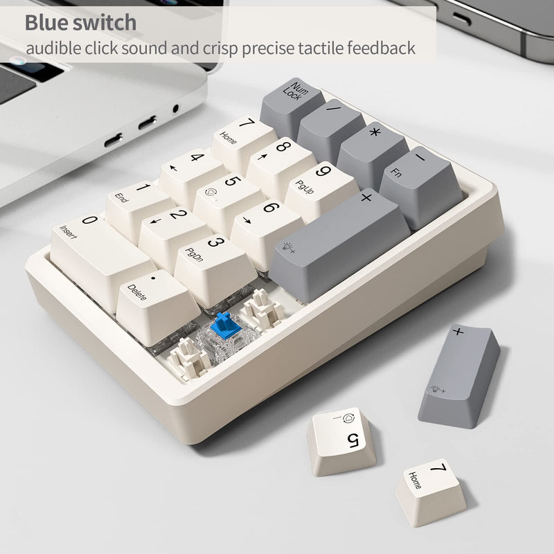 Number Pad, Mechanical Numpad Wired USB Standard 17 Keys Numeric Keypad with PBT Keycaps White Backlit Keypad for Laptop PC TKL Keyboards(Blue Switch) Blue switch