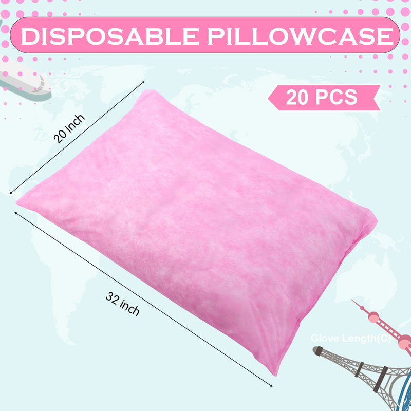 Tudomro 20 Pcs Disposable Pillow Case Covers Disposable Pillow Covers Travel Single Use Pillowcase Non Woven Fabric for Hospitals Hotels Home Bedroom Bedding Supplies, 32 x 20 Inches(Pink) Pink