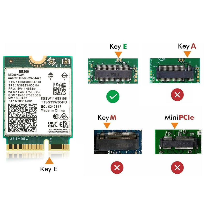 Teday BE200 Bluetooth 5.4 Wi-Fi 7 Card BE200NGW Desktop Kit 2.4/5/6 GHz 802.11BE 8774Mbps Wrieless Adapter for Windows 11 Desktop PC with Antennas Not Support AMD Motherboards