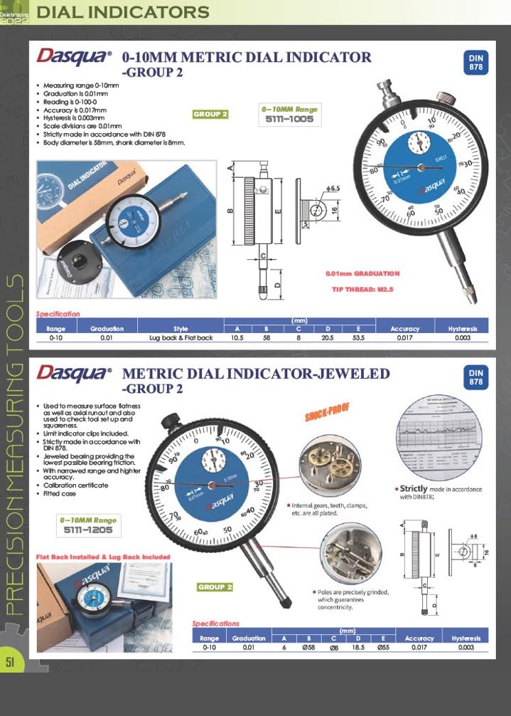 Pro Series by HHIP 4400-0002 Pro Series Dial Indicator, .001" Graduation, 0-100 Reading, 0-2" 0-2" Range, .001" Graduation