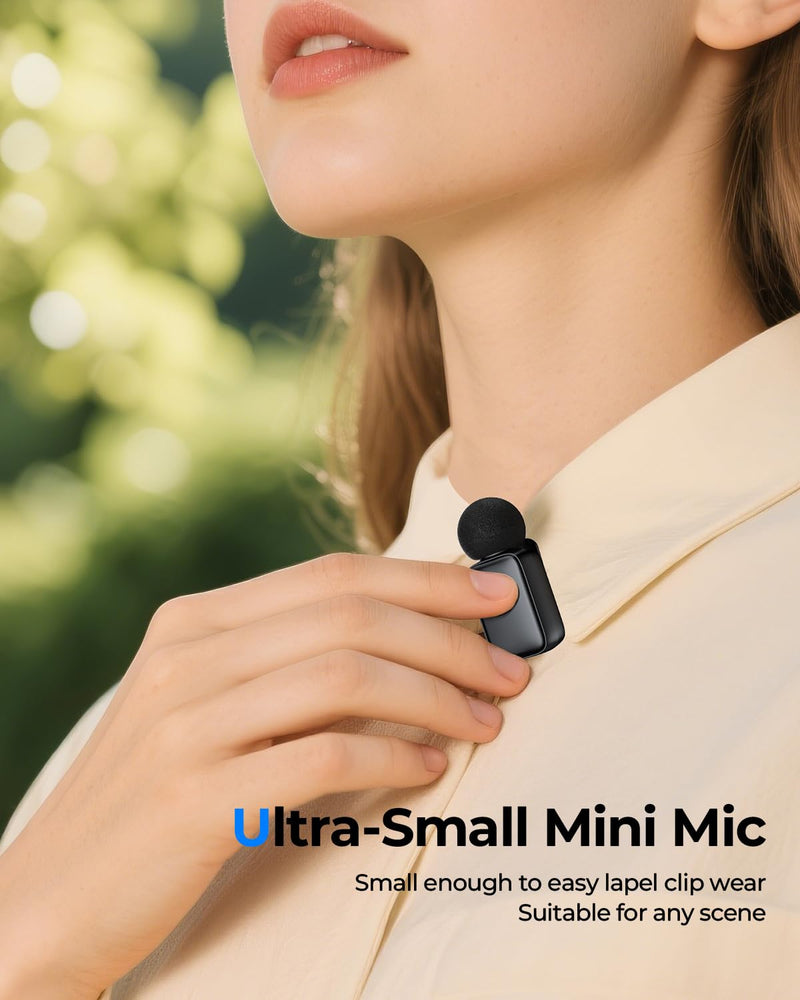 Mini Wireless Lavalier Microphone for iPhone/Android/Tablet/PC with Lightning/USB-C Plug, Noise Cancellation, Wireless Clip-on Mic with Charging Case for Video Recording TikTok YouTube Podcast