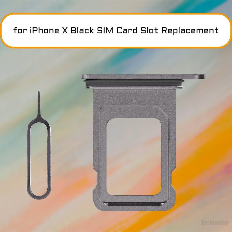 for iPhone X Black SIM Card Slot Replacement for iPhone 10 Card Tray Holder Adapter Single SIM Version with Waterproof Rubber Ring Repair Fix Kit Card Removal Tool for A1865 A1901 A1902