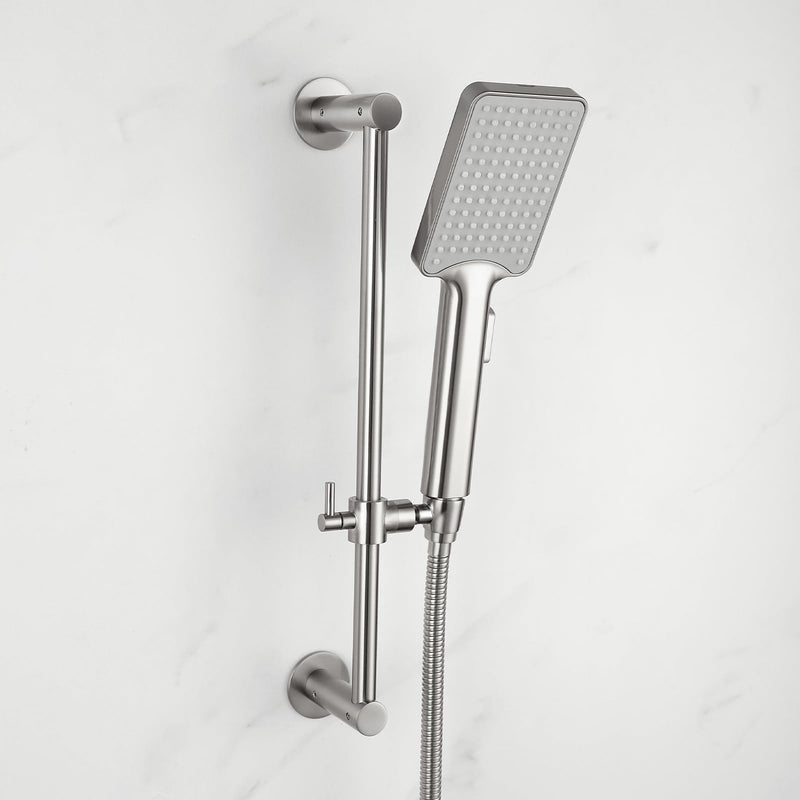 Shower Slide Bar Adjustable Handheld Shower Head Holder Wall Mount - 15inch All-Metal Shower Head Slide Bar Compatible with Bathroom Drill Free Glue Installation - Brushed Brushed-Nickel