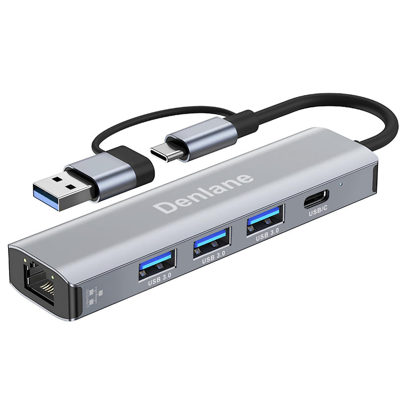 USB C USB 3.0 to Ethernet Adapter, 5 in 2 Gigabit USB Ethernet Hub for Laptop with 4-Port USB-A 3.0 and USBC, 1000Mbps RJ45 LAN Network Adapter Compatible with MacBook/iPad Pro/Phone/Tablet