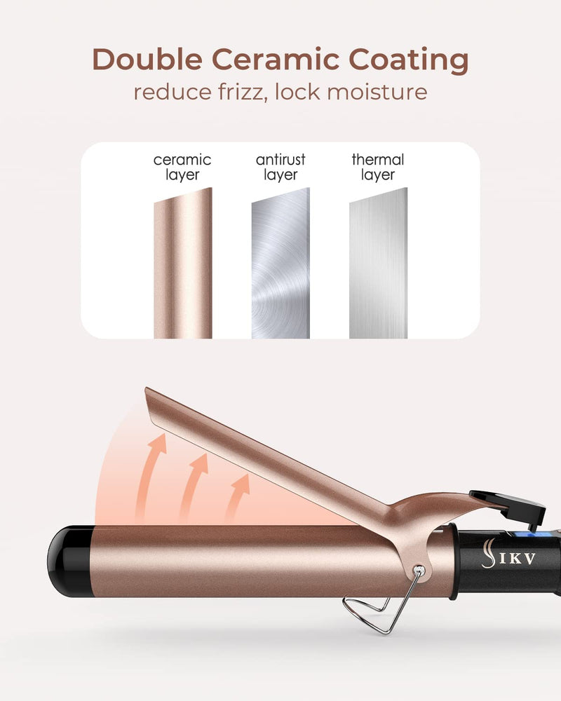38mm Large Curling Tong Extra Long Barrel,110-210°C, Big Curls | 100-240V Dual Voltage Curling Iron For Travel，Large Curling Wand 38mm for Long Hair,Ceramic Tourmaline,Auto Shut Off
