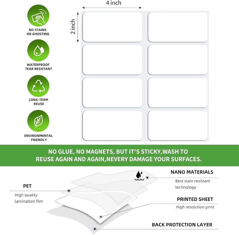 Reusable Dry Erase Labels for Organizing, Storage Bin, Craft, Jars, Pantry Labels, Sticky Notes for Office School Home Gift Chioce, Removable (2x4 inches, 24PCS) (White) White
