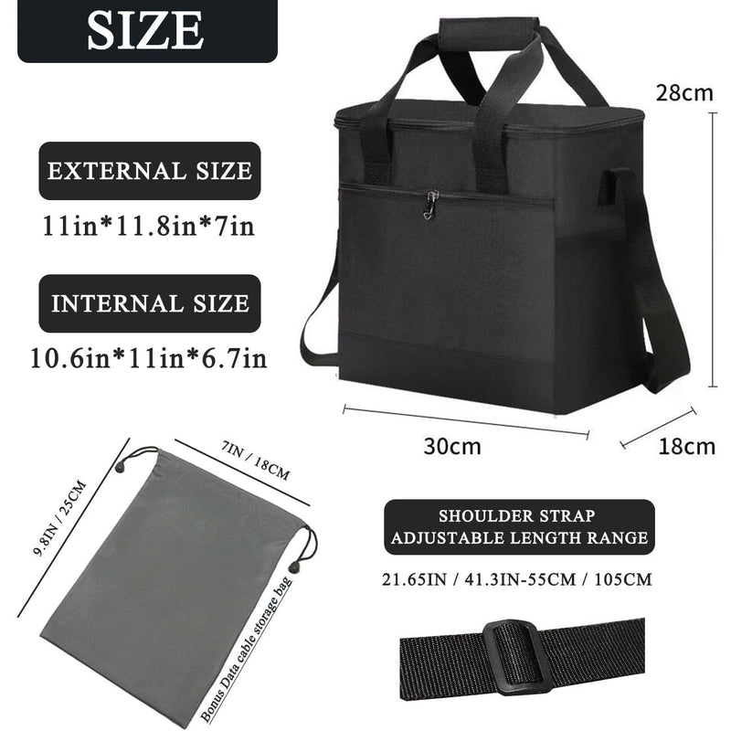 2-Be-Best Projector Bag, Projector Case with Cable Storage Bag Large Capacity with Adjustable Strap & Handles Front Pocket & Double Side Pocket Projector Carrying Bag Black All Black