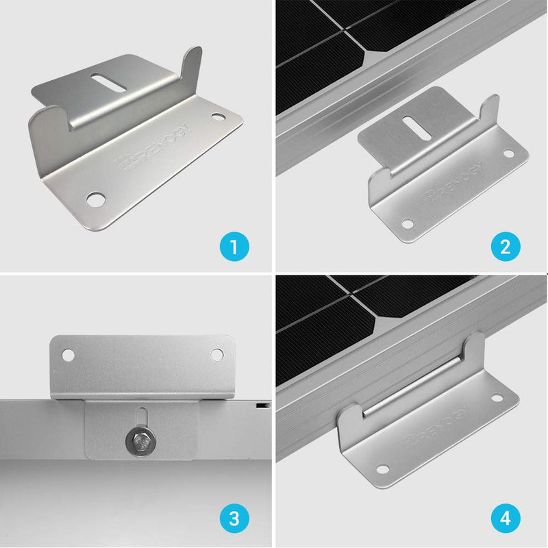 Renogy Solar Panel Mounting Z Brackets Lightweight Aluminum Corrosion-Free Construction for RVs, Trailers, Boats, Yachts, Wall and Other Off Gird Roof Installation, one set of 4 Units,Gray 1 Set Z Bracket