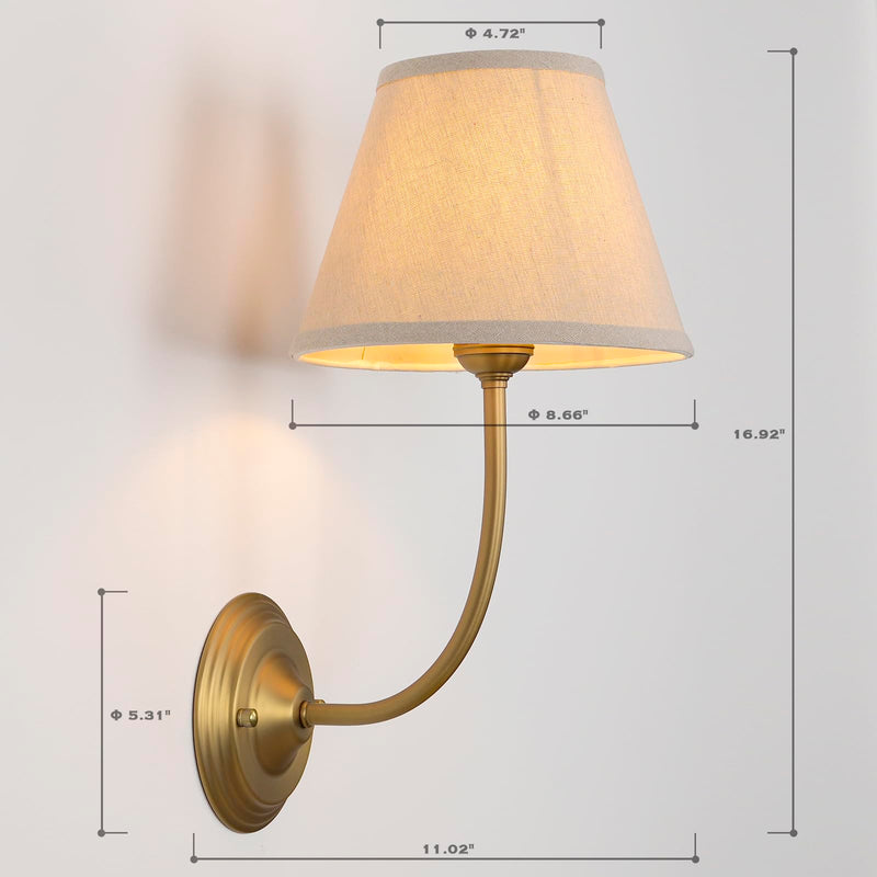 Vintage Fabric Wall Sconce Linen Cloth Shade, E26 Hardwired Indoor 1-Light Wall Mounted Lamp Fixture for Living Room Bedroom Stairs Hallway Linen Fabric
