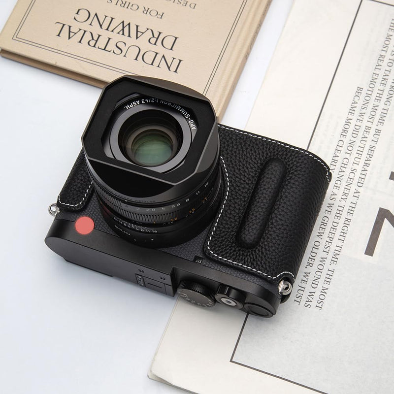 Q3 Vintage Genuine Leather Camera Case Handcrafted Half-Wrap Camera Protector Cover Bag For Leica Q3 (Black) Black